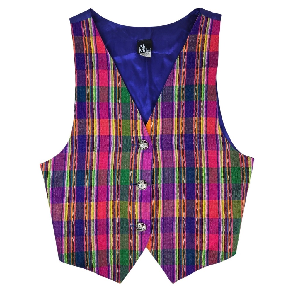 Ali Miles Vintage 90s Plaid Vest Size 10 Multicolor Cotton Made in USA 40-940-A0
